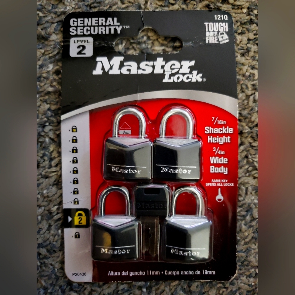 Master Lock Model# 121Q - 4 Pack 3/4" Solid Aluminum Padlock